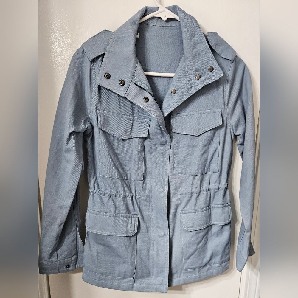 Utility jacket lightweight zippered blue Military Style women's Xs